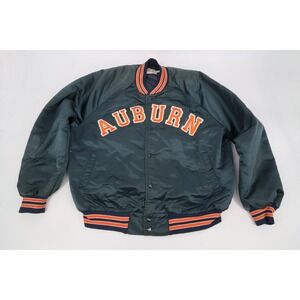 Classic Auburn Satin Bomber Jacket in Navy with Orange Trim